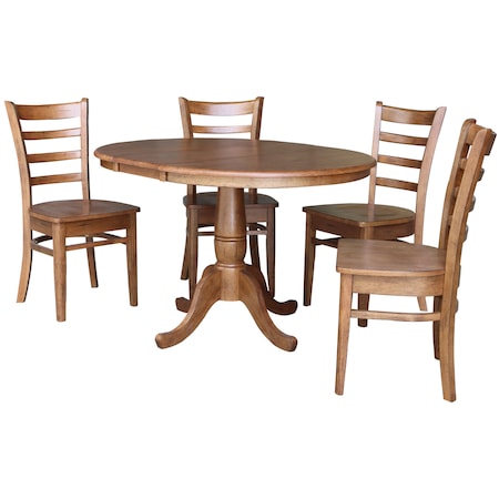 International Concepts Round 36 in Round Extension Dining Table with 4 Chairs, Distressed Oak, 36 in W, 48 in L, 29.3 in H K42-36RXT-C617-4